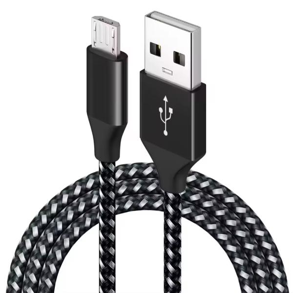 Black Nylon Braid Micro USB To USB Type A Cable For Charging And Data Transmissi