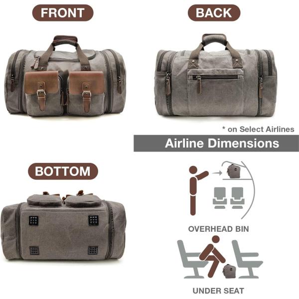 Canvas Genuine Leather Carry On Travel Bag Large Capacity 50L Expandable