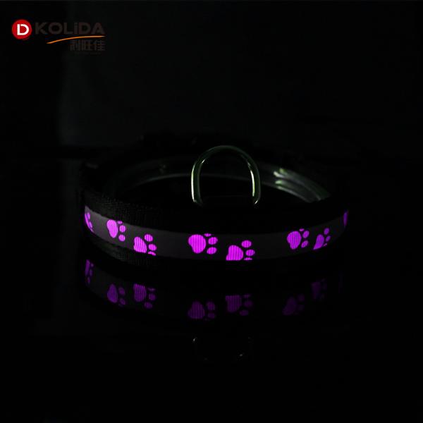 Custom Nylon Led Light Up Dog Collar / Flashing Dog Collar Safety Dog Led Light For Collar