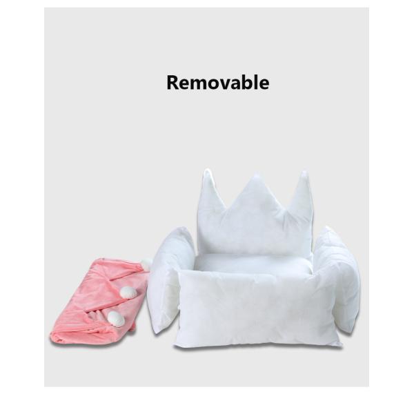 Short Plush Pink Grey Yellow Princess Dog Bed With Crown Shape