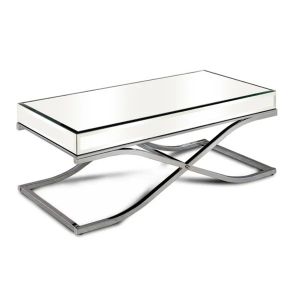 Luxury mirrored coffee table stanieless steel base glass top console table for