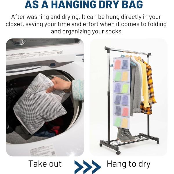 HANGING CLOSET ORGANIZER WITH POCKETS, 2-PACK SOCK ORGANIZERS FOR WASHING AND DRYING, STORAGE BAGS CAN ORGANIZE SOCKS,