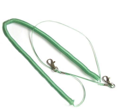 Sea/fly fishing accessory anti-lost long silm plastic transparent green wire coiled leash