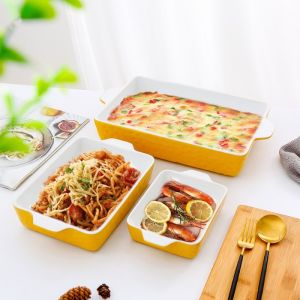 Rectangular Kitchen Ceramic Bakeware Sets Tray With Binaural Multifunctional