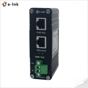 12~48V DC Power Input Industrial Gigabit PoE+ Injector Support DIN-rail mounting