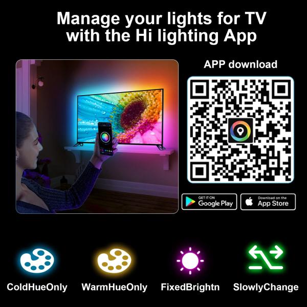 75" - 85" 4m LED Backlights TV Strip Lights With HDMI 2.0 Sync Box Sync With TV