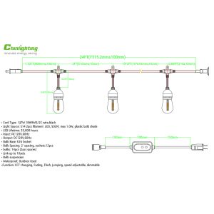 LED Light String Festoon Dimmable Remote Control Light S14 IP65 Waterproof