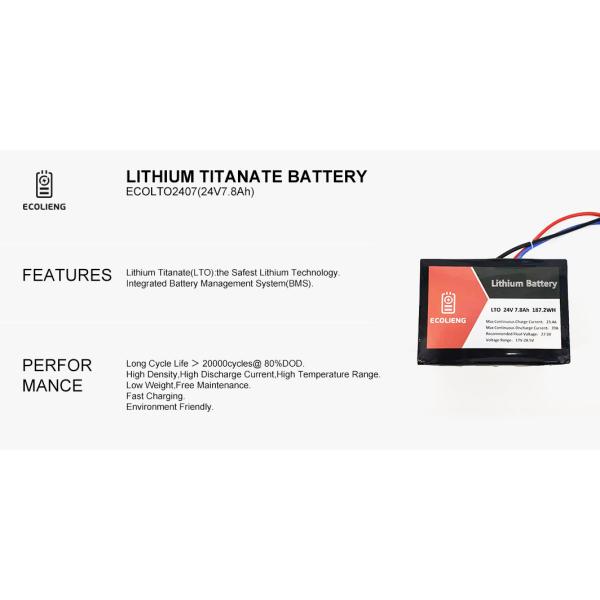 ECOLTO-T2407 LTO Battery Pack 24V 7.8Ah Lithium Titanate LTO Battery
