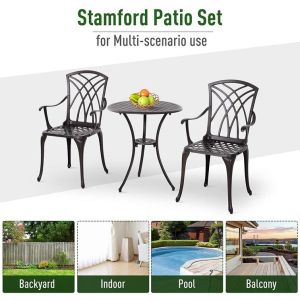Cast Aluminum Balcony Furniture AJUNION 2 Seater Outdoor Bistro Set with Round