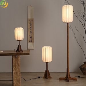 China New Chinese Style Fabric Floor Lamp Wabi-Sabi Style Solid Wood Table Lamp Decoration Bedroom Study Lamp on sale