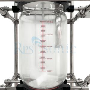 Ultrasonic homogenizer mixing extraction processor with glass reaction vessel