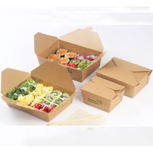 350g food grade cardboard white paper salad box with plastic handle