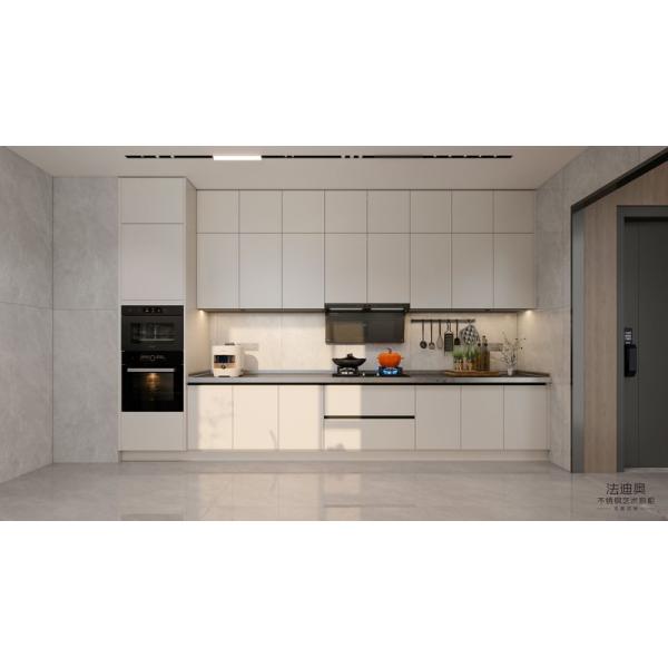 Fadior Double-Line Layout Beige Stainless Steel Modern Kitchen Cabinet