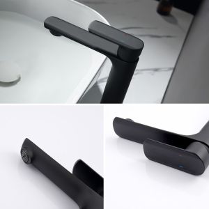 Brass Modern Vessel Single Hole Single Handle Basin Mixer Tap in Matte Black
