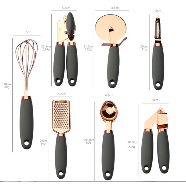 7 Pcs Kitchen Fancy Smart Gadget Set Copper Coated Stainless Steel Utensils