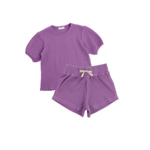 2 PCS Waffle Short Puff Sleeve Tshirts 100% Cotton 6T Casual