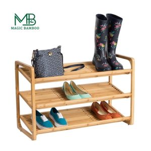 Rectangle Multifunctional Household Bamboo Shoe Shelf With Handles Customized