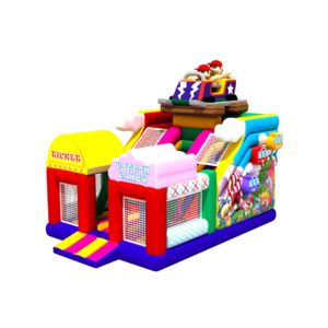 Circus Clown Waterproof Inflatable Ferris Wheel Jumping Slide With Fence In End