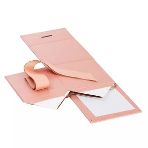 Custom Pink Glitter Package Folding Ring Jewelry Packaging Box With Ribbon