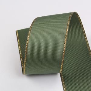 2.5cm Polyester Gold Edge Double Face Grosgrain Ribbon for Christmas Tree and