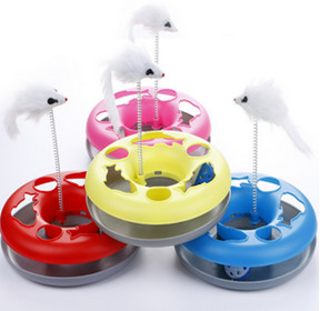 Quality Pet Plastic Turntable With Sounding Bell Ball Feather Mouse Pet Cat Toy wholesale