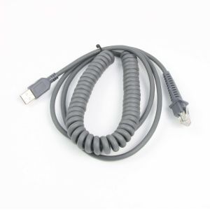 China Coiled Spiral Barcode Scanner Cord 3m 5m PS2 KWB To Rj50 10P10C on sale