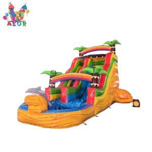 Palm Tree Inflatable Water Slide For Kid Inflatable Slide With Pool