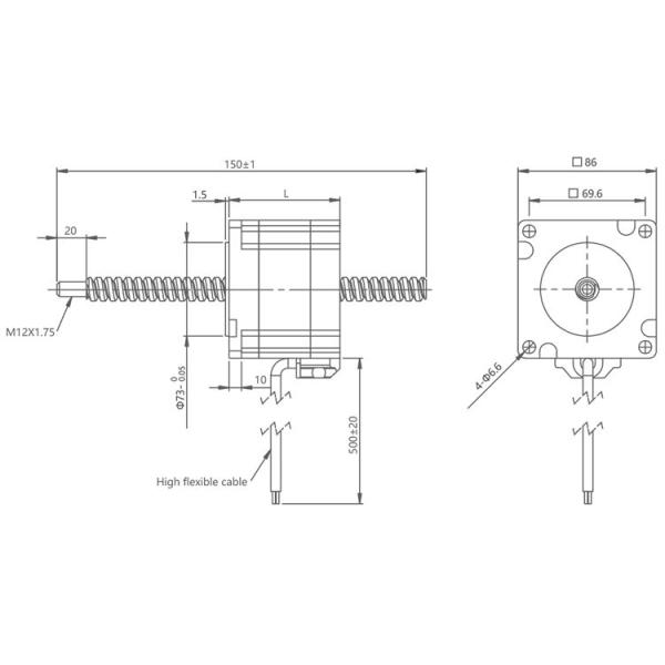 Nema 34 (86mm) hybrid stepper motor, bipolar, 4-lead, ACME lead screw, low noise, long life, formedical equipment
