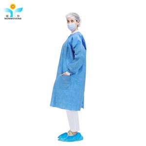 knitted cuff Disposable Lab Coat , SMS Disposable Dental Lab Jackets