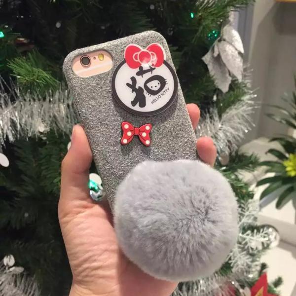 DIY Korean Lovely Microfiber Cat Hairball Small Star Bow Back Cover Cell Phone