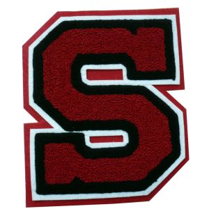 Black Alphabet Pattern Custom Embroidered Patches Sew / Plastic / Iron / Velcro