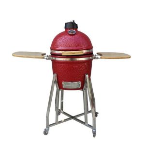 Cheap Kamado 15 Inch Charcoal Ceramic Smoker Red Color 39cm With Cart And Side Tables for sale