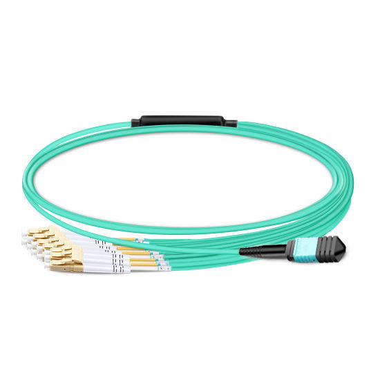 Quality 3m (10ft) MPO Female to 6 LC UPC Duplex OM3 50/125 Multimode Fiber Breakout Cable, 12 Fibers, Type B, Elite, LSZH, Aqua wholesale