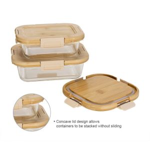 Oven Safe Transparent Glass Food Container with Bamboo Lids and Cool Lock for