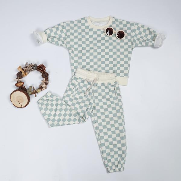 French Terry Pullover Sweat Shirt 230gsm Children'S Play Set With Checkered