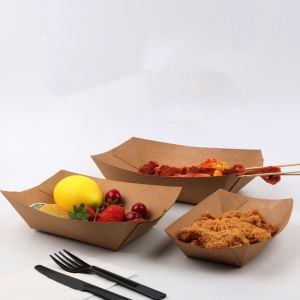 Fast Food French Fry Containers Kraft Paper Boat Serving To Go Containers