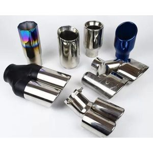 China Blue Burned 1.2mm Dual Pipe Exhaust Tips 2.5 Inch Inlet 4 Inch Outlet Exhaust Tip on sale