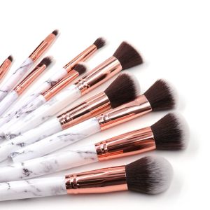 Marble Strip Color Facial Makeup Brushes 10piece For Traveling