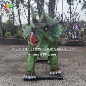 Interactive Fiberglass Triceratops Ride-On: Child-Friendly Dinosaur Sculpture