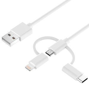 Pvc 3 In 1 USB A To Micro Type C 1m 3ft Lightning Multi Cord Charger