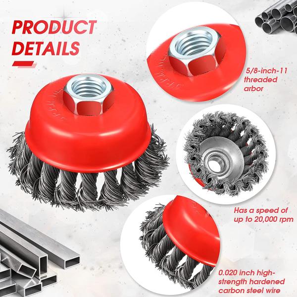 3 Pieces 4 Inch Wire Wheel Brush Coarse Crimped Twisted Knotted