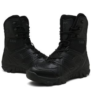 High Quality Leather Combat Tactical Boots Waterproof High Top Black Genuine