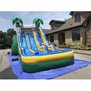 China Commercial Tropical Inflatable Large Water Slides Double  With Pool on sale