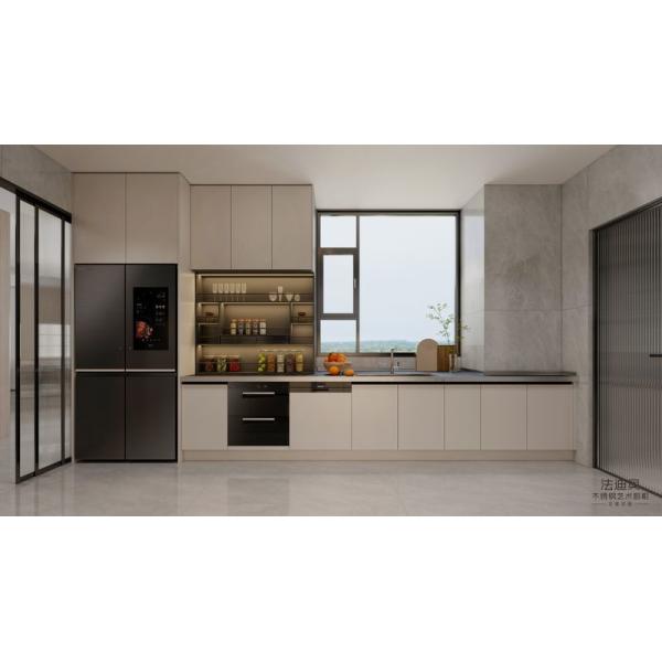 Fadior Double-Line Layout Beige Stainless Steel Modern Kitchen Cabinet