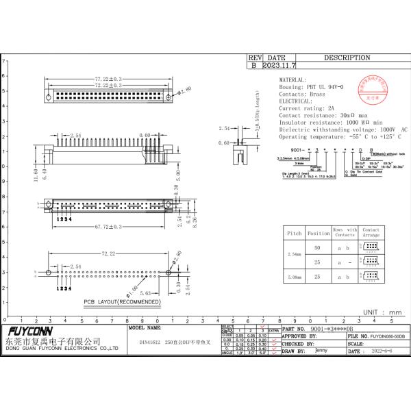 2*25pin 50Pin DIN 41612 Connector W/ 15mm Terminals Euro Connector Male Plug