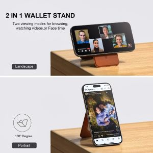 Customized Real Leather Magsafe Wallet With Adjustable Stand Embossed Logo