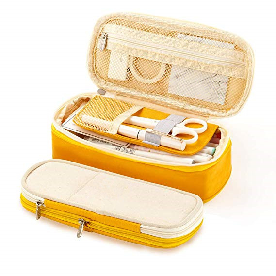 Quality Big Yellow Zipper Pencil Bag Holder Box High Capacity Multi Functional wholesale