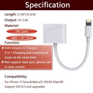 Aux Lightning To 3.5 Mm Headphone Jack Adapter And Charger for Iphone 7 8