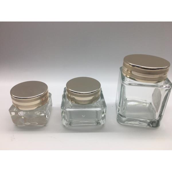 Quality Small Square Glass Cream Jars Electroplate Printing With Metallic Cap wholesale