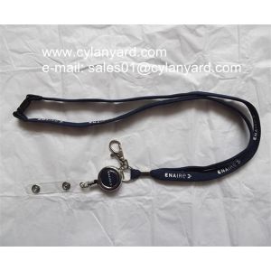 Id badge neckstrap with epoxy dome retractable pull reel,